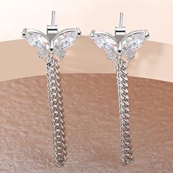 Butterfly Dangle Earrings 14K Gold Plated 925 Sterling Silver